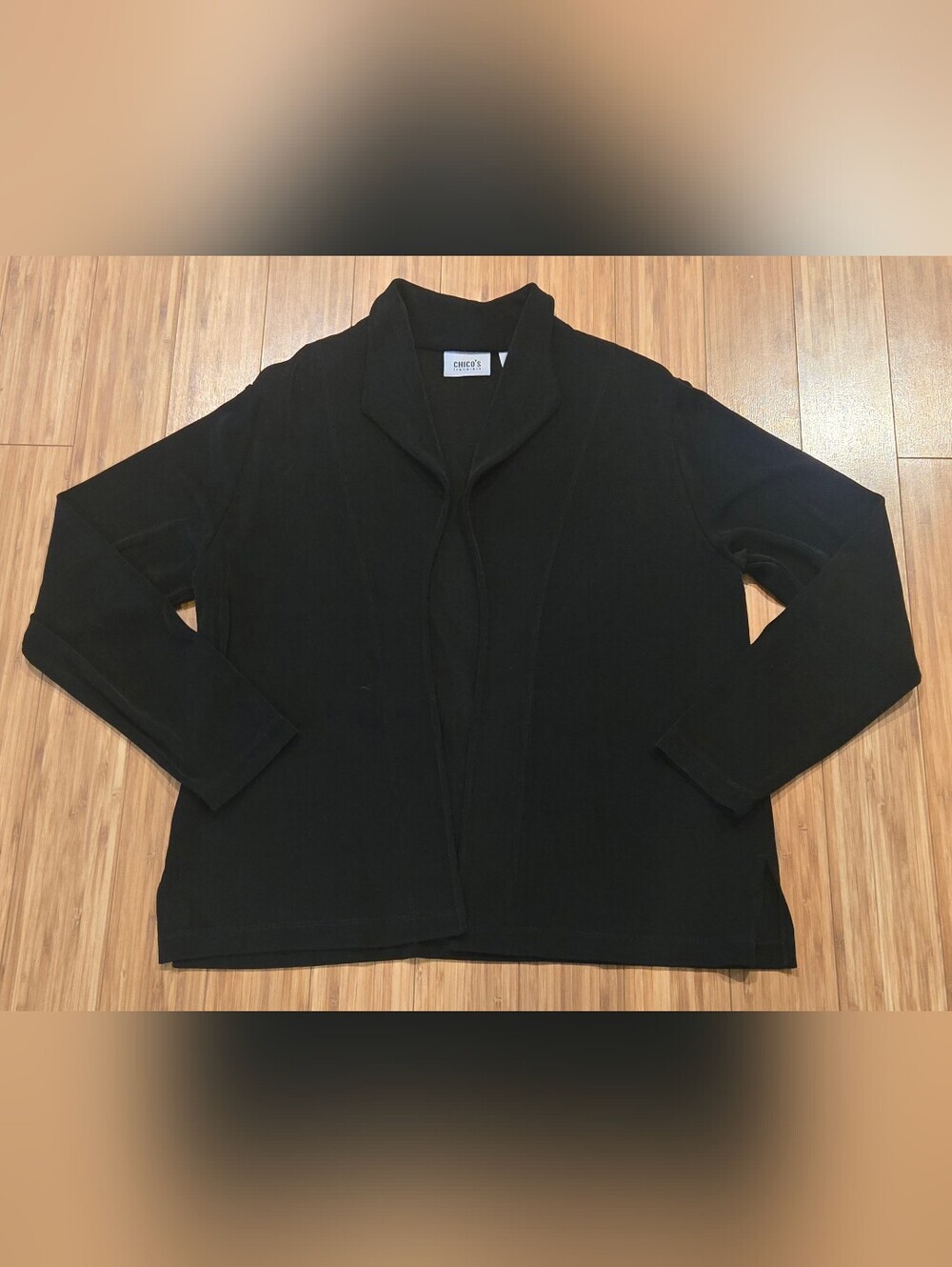 Chicos Black Relaxed Open-Front Cardigan